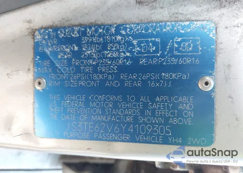 2000 Suzuki Grand Vitara Jls/Jls+/Limited z USA, uszkodzony, nr VIN JS3TE62V6Y4109305